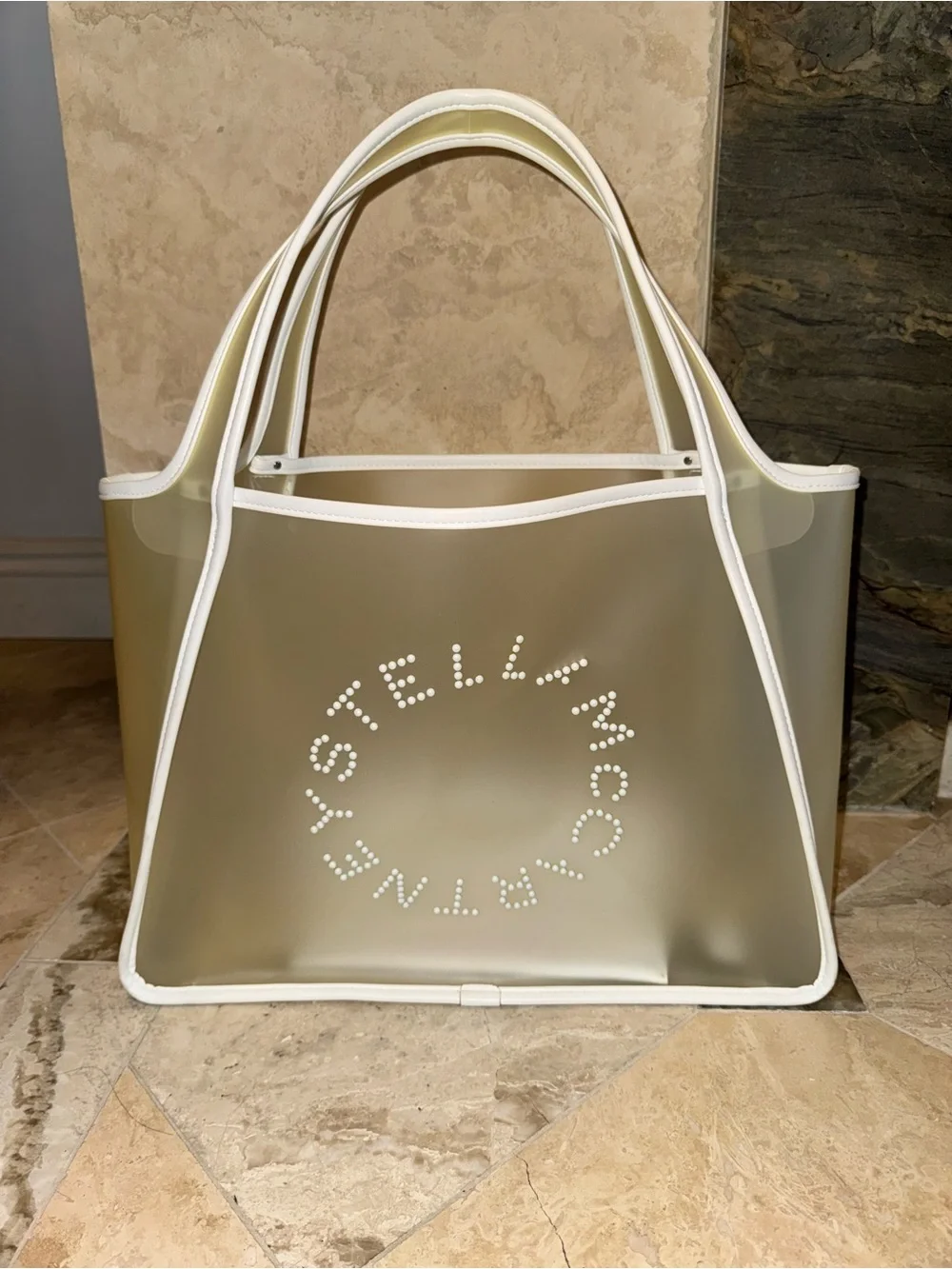 Stella McCartney Logo Tote Bag & Pouch Beige White 2 Piece Set